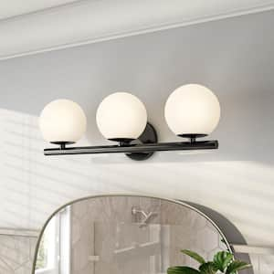 Crown Heights 25 in. 3-Light Matte Black Contemporary Vanity with Etched Opal Glass Shades