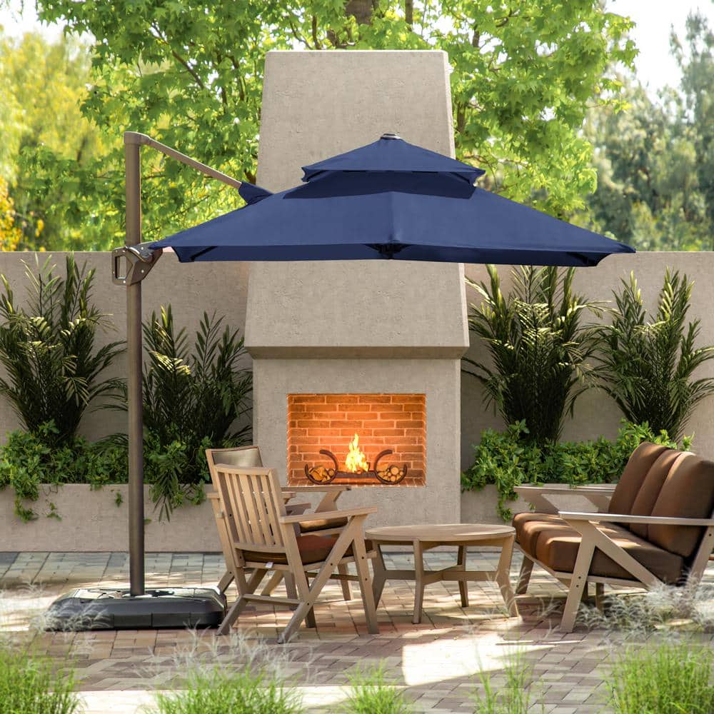 Vries 2-Piece 8 ft. Steel Cantilever Crank Tilt And 360 Square Patio Umbrella in Blue with Base price history on PriceWatchPro