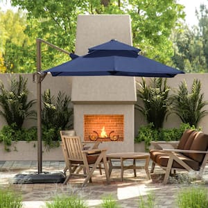2pc Vries 8 ft. Steel Cantilever Crank Tilt And 360 Square Patio Umbrella in Blue With Base