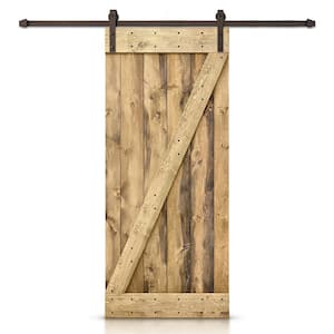 Distressed Z Series 28 in. x 84 in. Weather Oak Stained DIY Wood Interior Sliding Barn Door with Hardware Kit