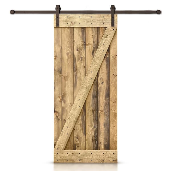 CALHOME Distressed Z Series 28 in. x 84 in. Weather Oak Stained DIY Wood Interior Sliding Barn Door with Hardware Kit