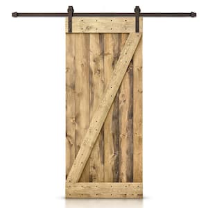 Distressed Z Series 46 in. x 84 in. Weather Oak Stained DIY Wood Interior Sliding Barn Door with Hardware Kit