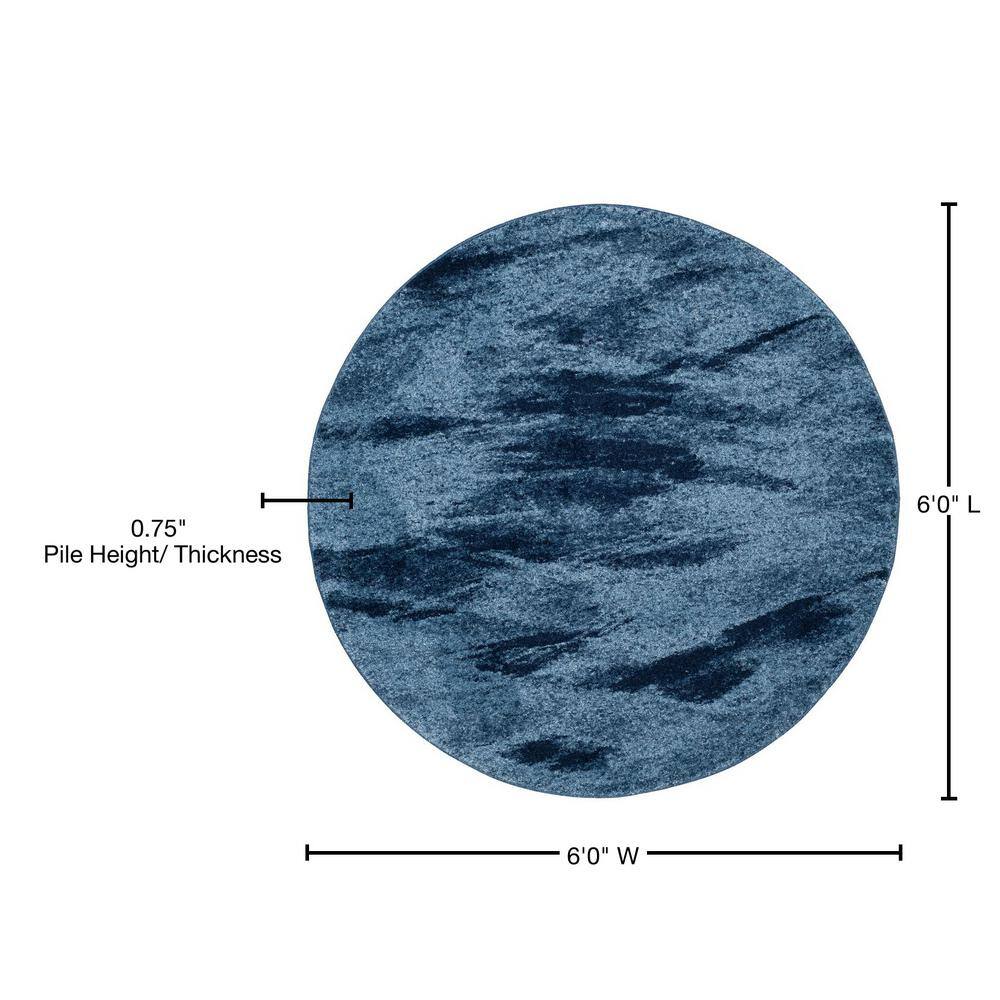 6' Round Light Blue and Blue Abstract Shag Rug