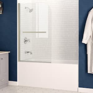 5 ft. Acrylic Left Drain Rectangle Tub in White with 34 in. W x 58 in. H Frameless Tub Door in Brushed Nickel
