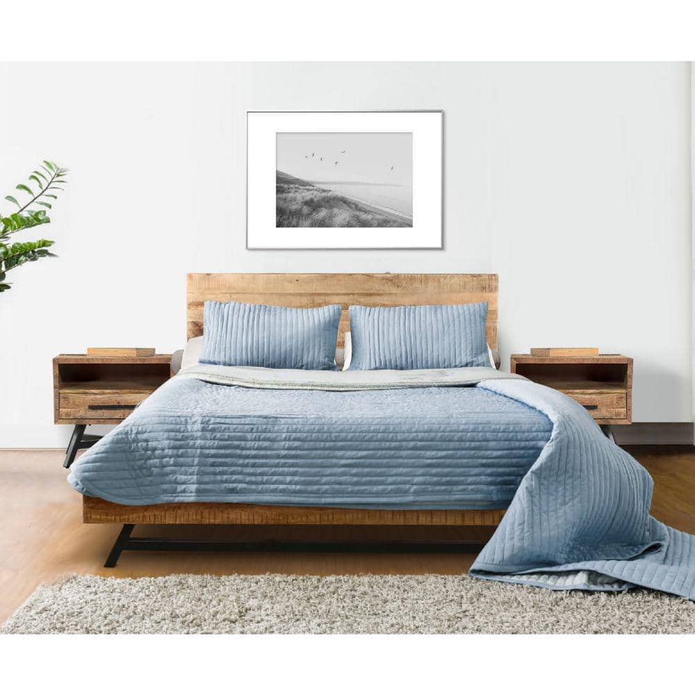 The Urban Port Bree Modern Rustic King Size Platform Bed Brown Acacia Mango Wood Frame Angled Black Iron Legs