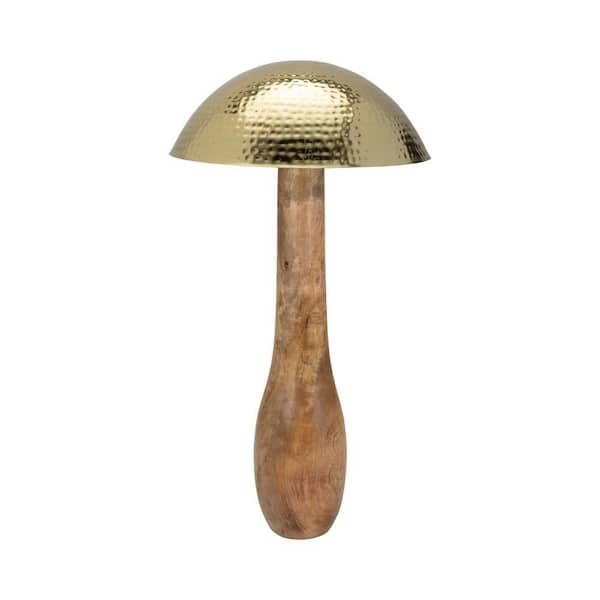 Liv & Skye Gold 14 in. x 28 in. Metal Mushroom Figurine with Wood Base