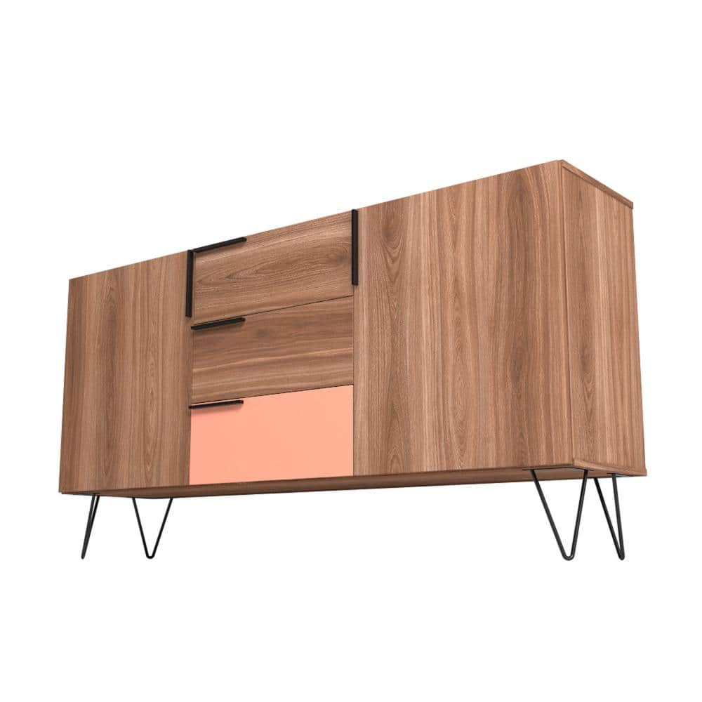 Beekman Mid-Century Mirrored Sideboard in Brown and Pink