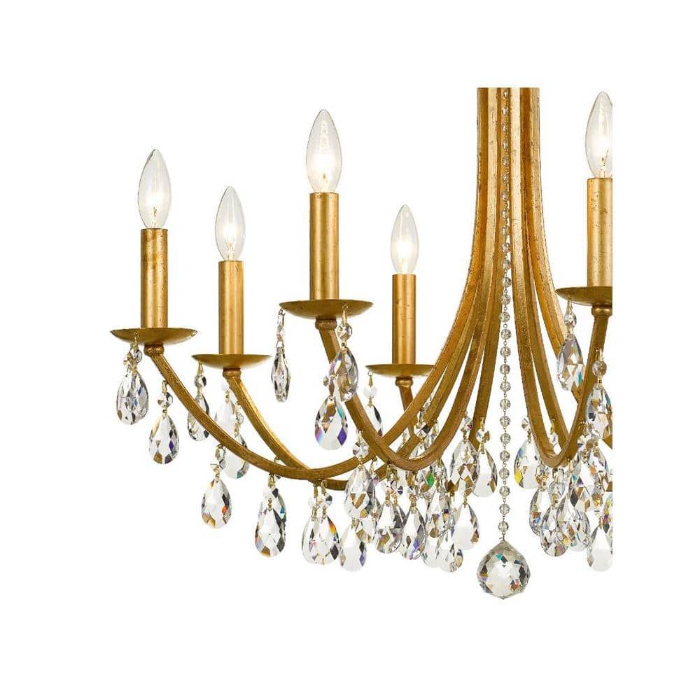 Antique Gold 8-Light Chandelier with Clear Hand-Cut Crystals