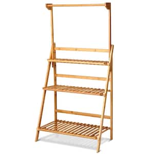 3-Tier Natural Bamboo Hanging Folding Plant Stand Flower Pot Display Rack
