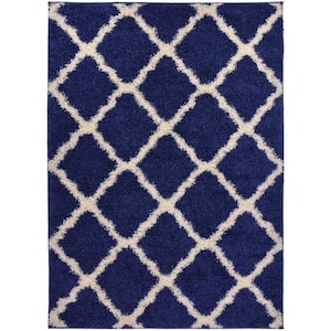 Shaggy Moroccan Trellis Navy 7 ft. x 10 ft. Synthetic Rectangle Area Rug