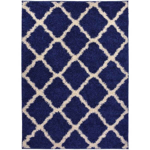 RugStylesOnline Shaggy Moroccan Trellis Navy 7 ft. x 10 ft. Synthetic Rectangle Area Rug