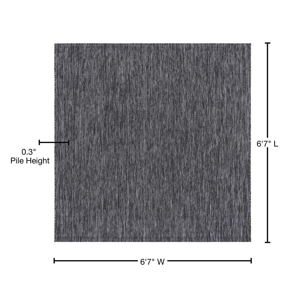 Reversible Black Square Synthetic Easy-Care Rug, 79"