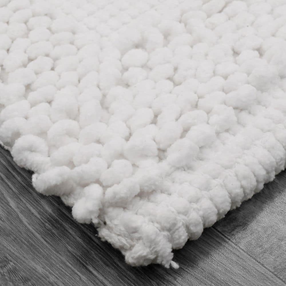 Sophie Border White Cotton Chenille Non-Slip Bath Mat 27" x 45"