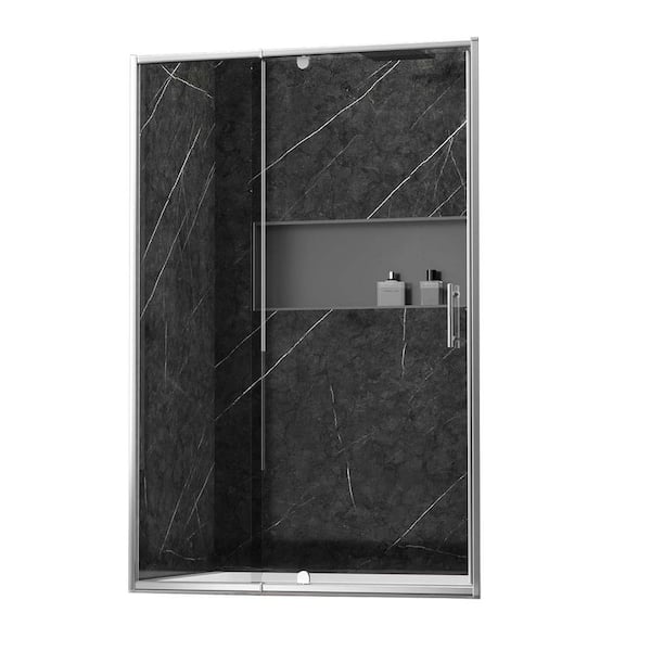 Simple Project 50 in. to 54 in. W x 71 in. H Pivot Semi-Frameless Shower Door in Brushed Nickel with Tempered Glass