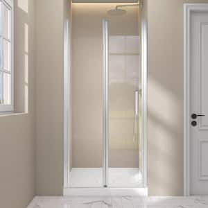 32 to 33.25 in. W x 72 in. H Frameless Shower Door Bifold Swing Pivot Small Foldable Shower Door in Chrome Clear Glass