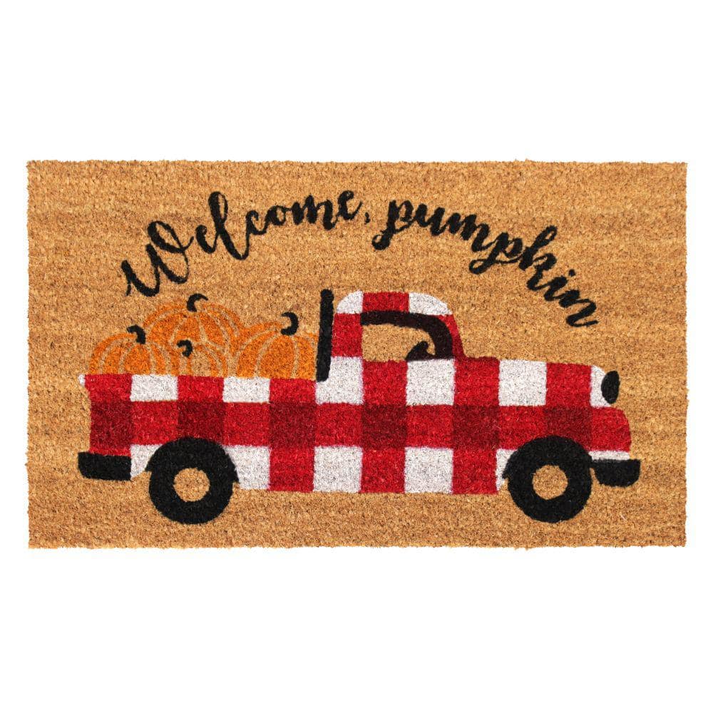 Welcome Pumkin Truck Multi 18 in. x30 in. Coir Non-Slip Outdoor Door Mat