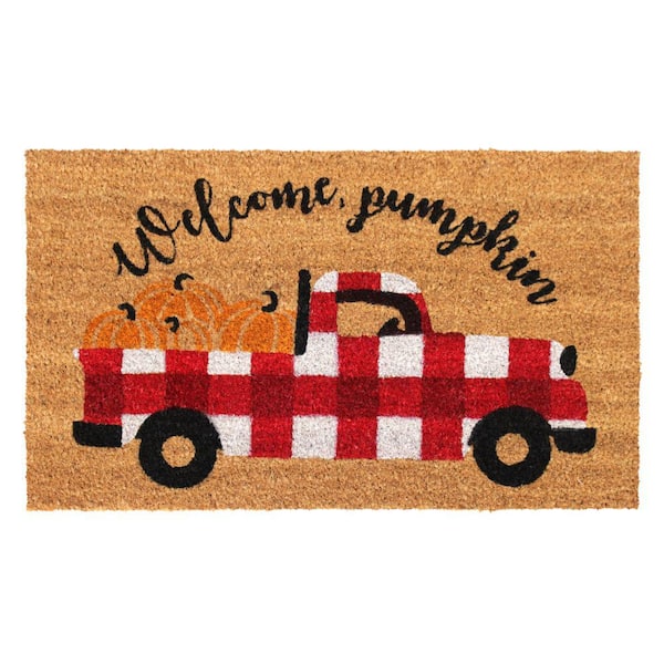 Unbranded Welcome Pumkin Truck Multi 18 in. x30 in. Coir Non-Slip Outdoor Door Mat
