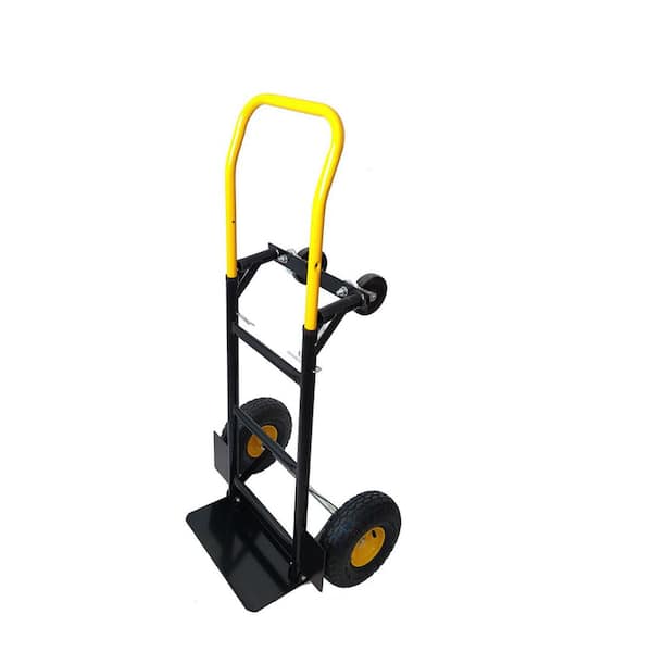 Miscool Anky 330 lbs. Capacity 2 in 1 Convertible Hand Truck and Dolly with 8.6 in. Pneumatic Wheels, Black with Yellow Handle