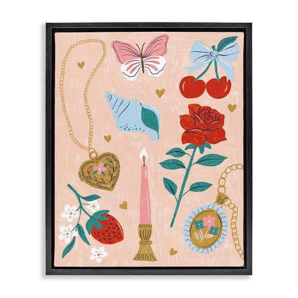 Stupell Industries Fun Feminine Embellishments by Lisa Barlow Black Floater Frame Nature Graphic Art Print 31 in. x 25 in.