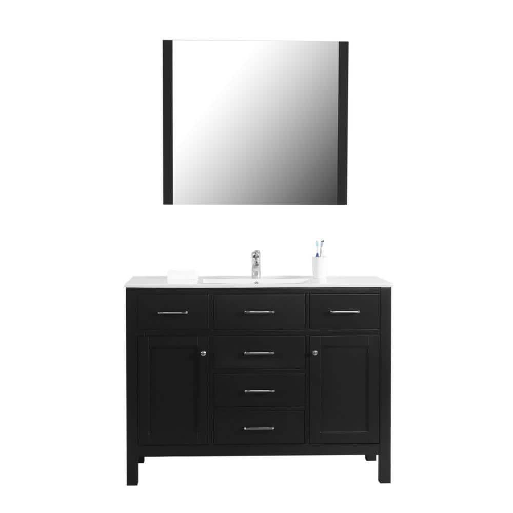 Laguna 48 in. W x 18 in. D Bath Vanity in Black with vanity Top in White wi