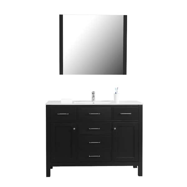 Unbranded Laguna 48 in. W x 18 in. D Bath Vanity in Black with vanity Top in White with White Basin and Mirror