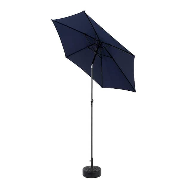 Unbranded 9 ft. Metal Push Button Crank Outdoor Patio Umbrella in Navy Blue