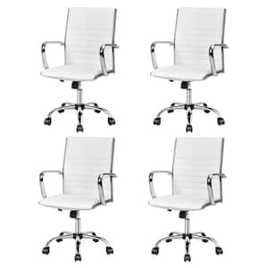 PU Leather Office Chair High Back Conference Task Chair White (Set of 4)