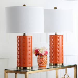 Roxanne 26 in. Orange Ceramic Table Lamp with White Shade (Set of 2)