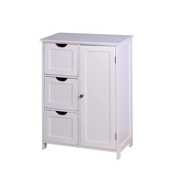 HwoamneT 23.62 in. W x 11.81 in. D x 31.9 in. H White Linen Cabinet with Adjustable Shelf and Drawers