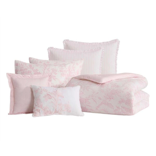 LAURA ASHLEY Natalie Reversible 7-Piece Light Pink Cotton Full