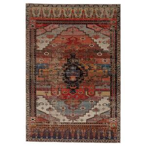 Azriel Multicolor/Orange 5 ft. 3 in. x 7 ft. 6 in. Medallion Rectangle Indoor/Outdoor Area Rug