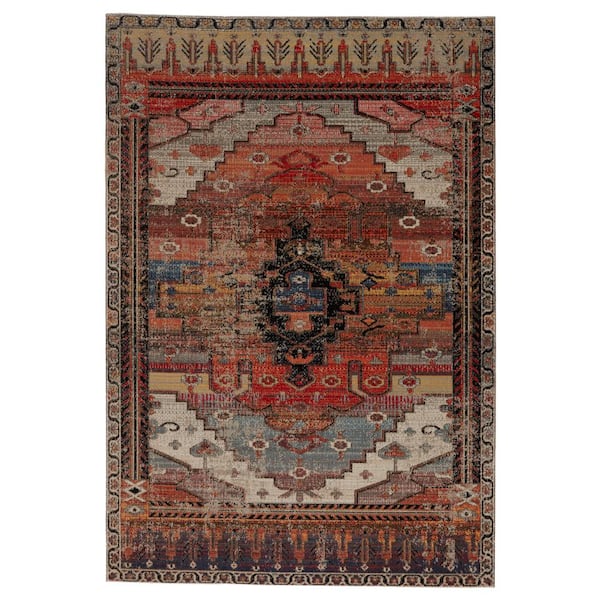 Jaipur Living Azriel Multicolor/Orange 7 ft. 6 in. x 9 ft. 6 in. Medallion Rectangle Indoor/Outdoor Area Rug