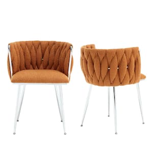 Modern Orange Boucle Leisure Dining Chair with Metal Legs (Set of 2)