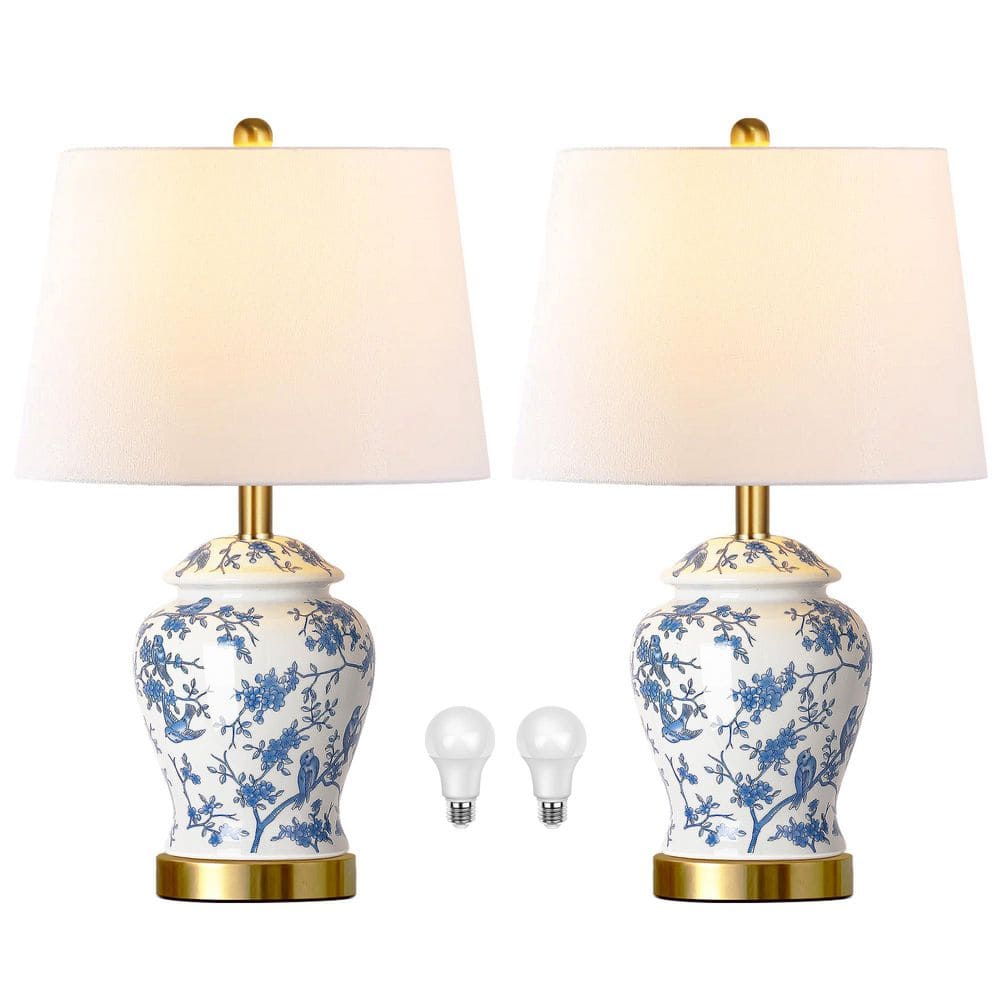 22 in. Blue and White Chinoiserie Ceramic Table Lamp Set of 2, Vintage Traditional Bedside Lamps for Living Room Bedroom price history on PriceWatchPro