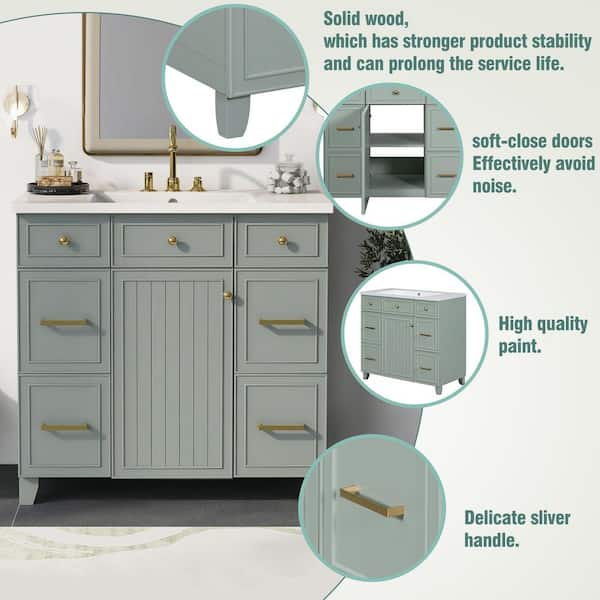 36 in. W x 18 in. D x 34.3 in. H Green Linen Cabinet with 3