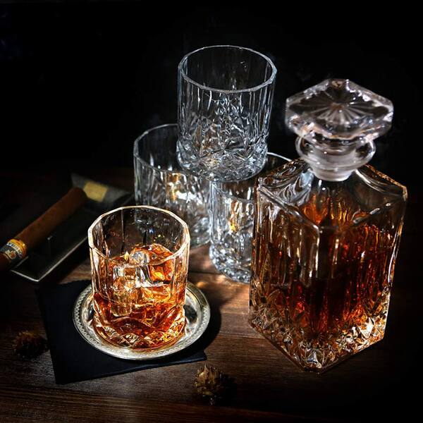 5-Piece Clear Glass Bar Set-Italian Crafted Crystal Decanter