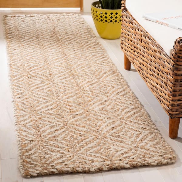 Natural Fiber Beige/Ivory 3 ft. x 12 ft. Geometric Runner Rug