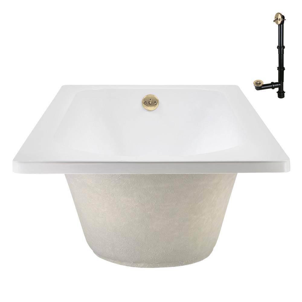 60" x 32" Glossy White Acrylic Soaking Drop-In Bathtub with Polished Brass Drain