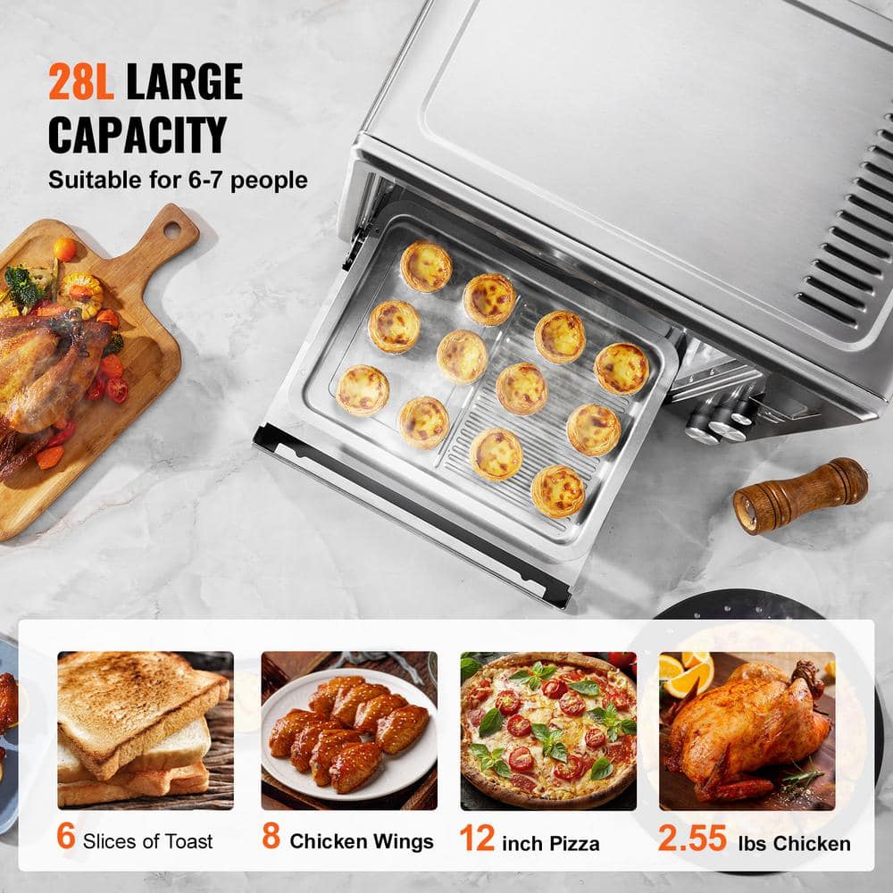 Silver Digital 6-Slice Countertop Convection Oven with Rotisserie