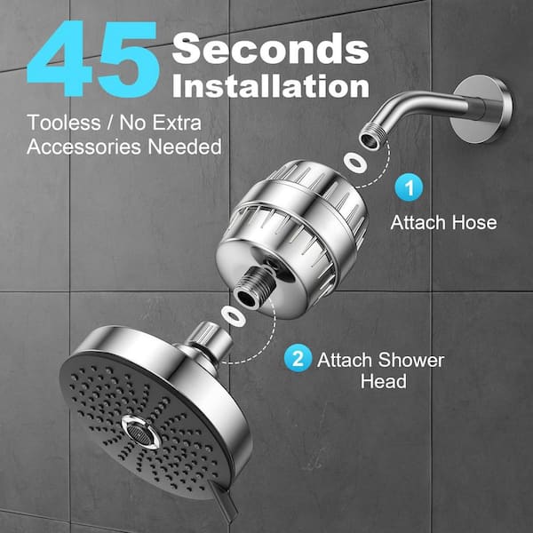 25-Stage Filtered Shower Head, Filter Combo with Pressure Boosting and 3 Spray Modes in Chrome