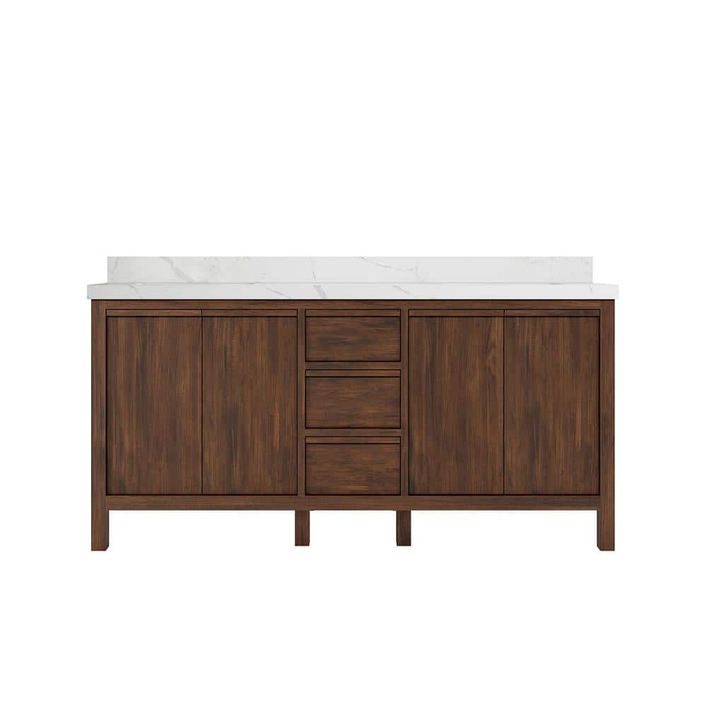 Elizabeth Teak 72 in. W x 22 in. D x 36 in. H Double Sink Bath Vanity in Dark Walnut with 2 in. Calacatta Laza Top price history on PriceWatchPro