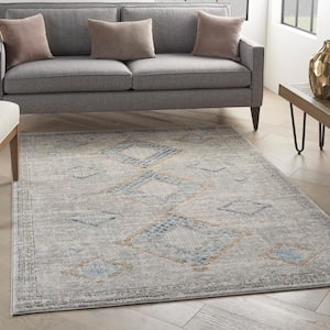 Concerto Ivory/Grey/Blue 4 ft. x 6 ft. Border Contemporary Area Rug