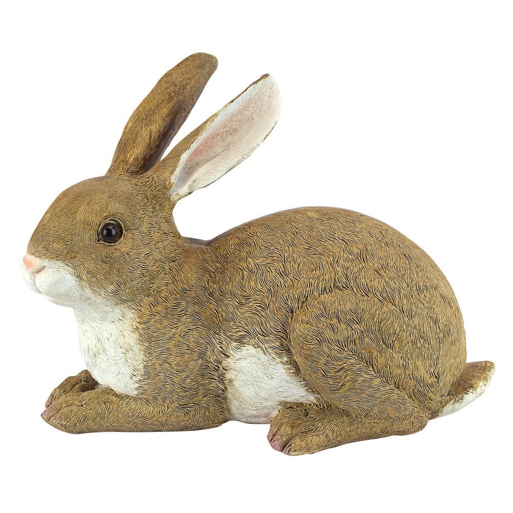 Hand-Painted Brown and White Resin Bunny Garden Statue