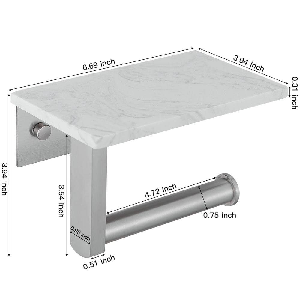 Brushed Gold Wall Mounted Toilet Paper Holder with Marble Shelf