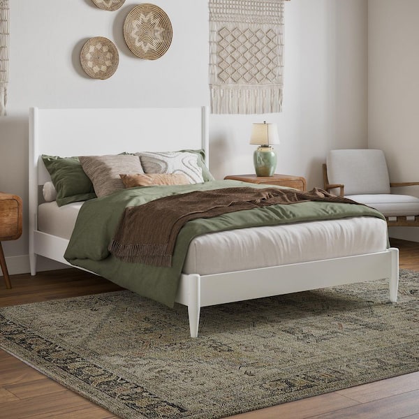 Pasadena White Solid Wood Frame Full Low Profile Platform Bed