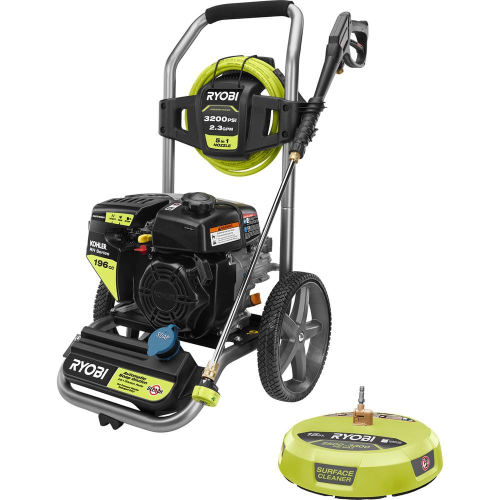 Ryobi 30 Psi 2 3 Gpm Cold Water 196cc Kohler Gas Pressure Washer And 15 In Surface Cleaner Ryvnm The Home Depot