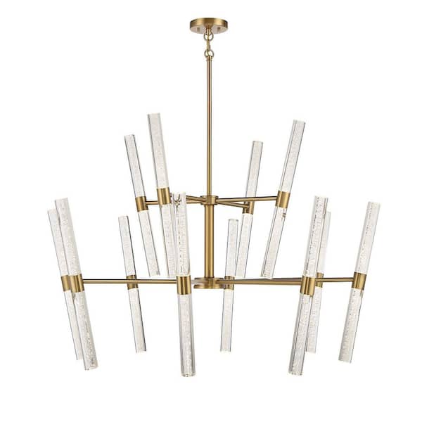 Savoy House Arlon 44 in. W x 36 in. H 24-Light Warm Brass Integrated LED Chandelier with Clear Bubble Glass Wands