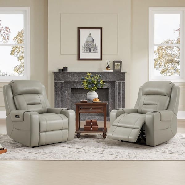 Spruce & Spring Finn Gray Genuine Leather Power Recliner Chair
