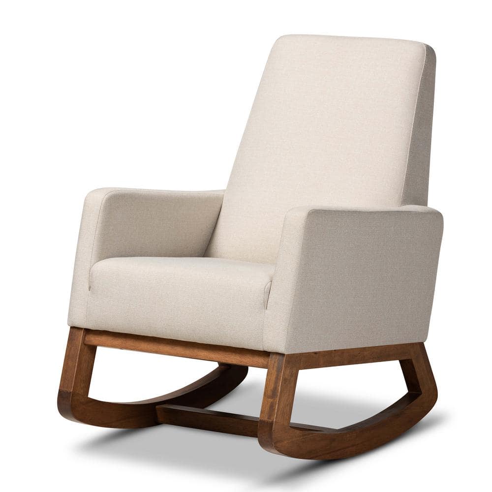 Yashiya Light Beige and Walnut Mid-Century Modern Rocking Chair