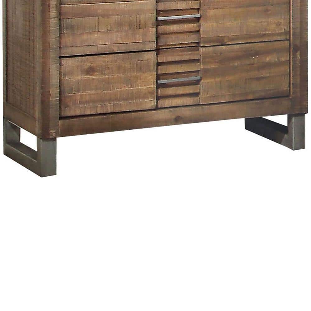 Andria Rustic Brown Wood Nightstand with 3 Drawers and Metal Legs